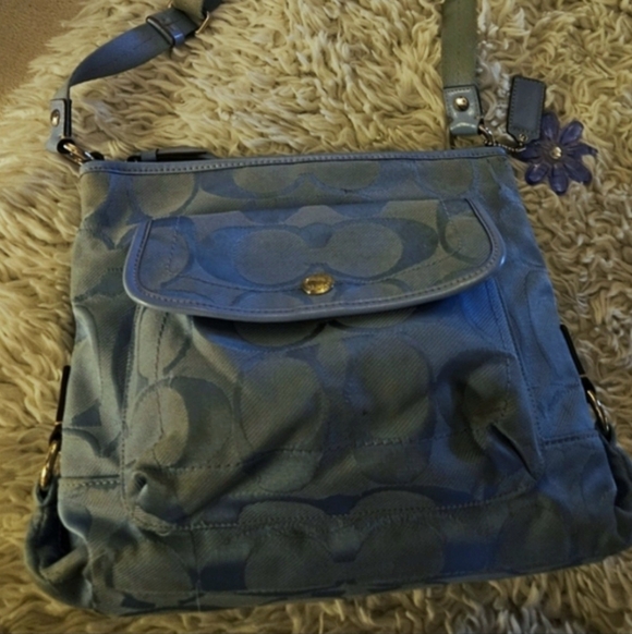 Coach Handbags - COACH Sky Blue Messenger Signature 'C' Design Crossbody Bag No. C1182-F16550